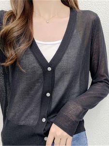 Magliette da donna 2023 Shirt climatizzato Shirt Silk Sulk Suncrena a maglia Cardigan Summer Short Shawl Fashion Fashion Tops coreano