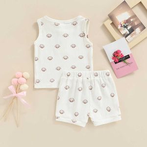 Uppsättningar unisex nyfödda baby sommardräkt kläder skala tryck ärmlösa toppar elastiska shorts bomull casual småbarnskläder