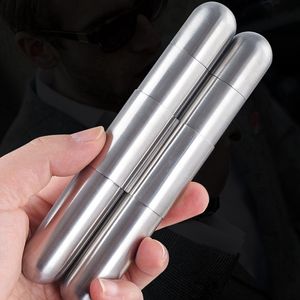 Latest Stainless Steel Two Cigar Stash Tube Dry Herb Tobacco Cigarette Holder Storage Case Portable Smoking Wood Sheet Moisture Container