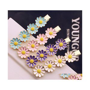 Hair Clips Barrettes Cute Hairpin Korean Aron Color Sweet Little Daisy Flower Clip Bangs Polygonal Accessories Hairwear Drop Deliv Dhjb8