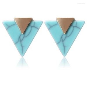 Stud Earrings Light Yellow Gold Color Geometric Shape Green Turquoises For Women White Howlite Stone Jewelry