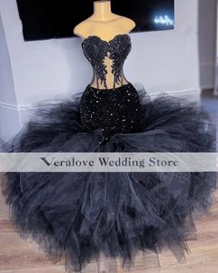 Sexy Black Prom Dress for African Girl Sweetheart Ruffles Skirt Gala Party Club Dresses Graduation Birthday Gowns