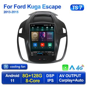 2 DIN CAR DVD Android 11-spelare för Tesla Style Radio för Ford Kuga 2 Escape 3 2013-2016 Multimedia GPS 2Din CarPlay Stereo