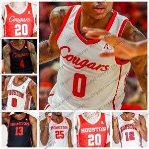 Özel NCAA Houston Cougars Basketbol Forması 0 Marcus Sasser 12 Tramon Mark 13 J'Wan Roberts 25 Jarace Walker 1 Jamal Shead Erkek Kadın Gençlik Çocuk Formaları S-4XL