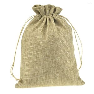 Jewelry Pouches LANWAYLUCKY 10pcs/lot Burlap Hessia Drawstring Wedding Party Nacklace Jute Fabric Gift Packaging Bags 17x23cm