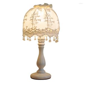Lampy stołowe w stylu europejskim ciepłe i kreatywne dziewczyna księżniczka idylliczna koronkowa, świeżo lampka sypialnia sypialnia