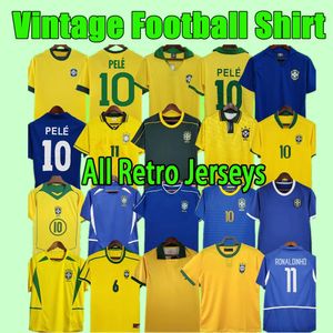 Brasile # 10 PELE maglie da calcio retrò speciali 1957 58 70 78 85 88 92 94 98 2000 02 04 06 10 SANTOS Brasil RONALDINHO Vintage ROMARIO RIVALDO Maglia da calcio classica ADRIANO