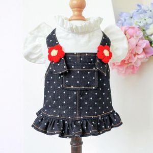 Dog Apparel Pet Denim Skirt Stylish Washable Puppy Dress Spring Summer Elegant Flower Halter Accessories