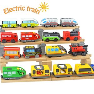 ダイキャストモデル電気列車セット機関車磁気カースロットフィットすべてのブランドビロ木製トラック鉄道eonal toys230213