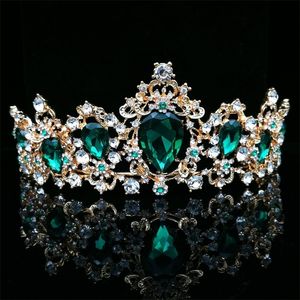 Gioielli per capelli da sposa barocco barocco VINTAGE Verde Royal Tiara Corone Bride Blue Reden Crown Bridal Bridal Bridal for Women 230214