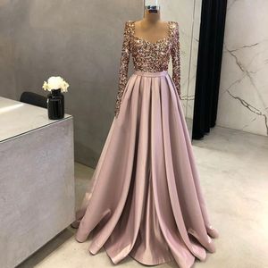 Party Dresses Elegant Muslim Sequin Evening Night For Women Long ärms Sweetheart Aline Satin Wedding Prom Formal Gowns 230214