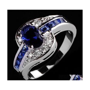 Br￶llopsringar Pretty For Women Luxury Jewelry Beautifly Blue Crystal Diamond Ring Engagement Gemstone Drop Delivery Dhdrn