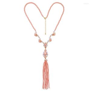 Anhänger Halsketten Rosa Grau Kristall Acryl Perlen Halskette Lange Quaste Klassische Frauen All-match Modeschmuck