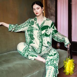 Clothing Home Silk Original Design Dollar Pamas for Women Autumn Long Sleeve Thin Two Piece Homewear Leisure Tops Can Be Worn Outside wear