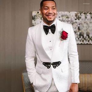 Men's Suits White African Men For Wedding 3 Piece Shawl Lapel One Button Blazer Sets Groom Tuxedos Costume Homme Jacket Vest Pant