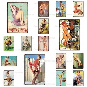 Shabby Pin Up Girl Art Resim Vintage Metal İşaret Adam Mağara Komik Seksi Kadın Bira Bisiklet Poster Retro Plak Plaka Demir Boyama Ev Duvar Dekor Boyutu 30x20 W02