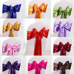 Sashes 25pcsLot Satin Chair 28014cm Bow Tie Sash Band For Banquet Weeding Table Decoration Weddings Party Supplies 230213