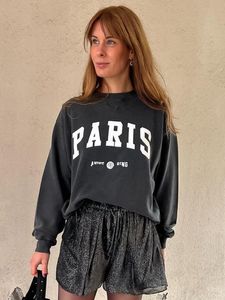 Damhoodies Sweatshirts PARIS Washed Faded Sweatshirt Dam Höst Vinter Vintage Luvtröjor Mode Sweatshirts Toppar Femme Oversize Pullover 230214