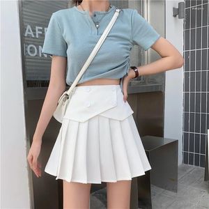 Skirts Y2k Park BarHigh Street White Pleated Skirt Short Women's Elastic High Waist Sexy Mini Tennis A-line Pure Color