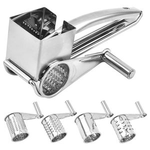 Stainless Steel Cheese Slicer Tools Shredder 4 Drums Blades Cheese Cutter Rotary Fruit Grater Butter Kitchen Gadgets