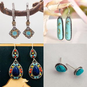 Brincos dangles bohemian nacional de estilo nacional multifuncional em forma de gotas com jóias de viagem de festa de metal prateado antigo com joias