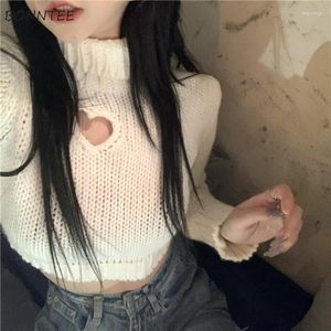 Women's Sweaters Pullovers Womens Knitted Hollow Out Turtleneck Sweet Cute Sexy Short Tops Slim Chic Ins Korean Style Ulzzang Fashion Sweate