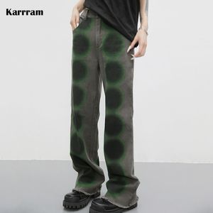 Women's Jeans Karrram Y2k Aesthetics Green Jeans Japanese Harajuku Denim Pants Grunge Korean Fashion Jeans Boyfriend Vintage Distressed Jeans 230214