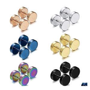 Stud Men Earrings Studs Punk Double Sided Round Titanium Stainless Steel Jewelry Pretty Fake Ear Plugs Gothic Barbell Drop Delivery Dh6So