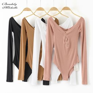 Damen Jumpsuits Rolpper Bradely Michelle Casual Long Sleeve Off Schulter Slim Strick Bodysuits Frauen Club Streetwear -Overall für Tops 230214