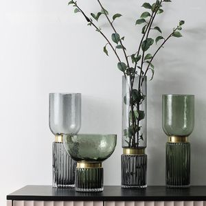Vaser hushåll metall rimmad kopparring transparent glas vas mjuk dekoration vardagsrum veranda blomma