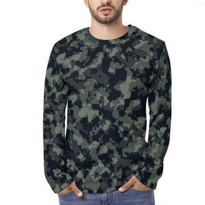 Camas de camisetas masculinas Camuflagem verde Padrão de camuflagem 3D Homens impressos camisa de manga longa Blue Leopard Lightweight Streetwear Tops