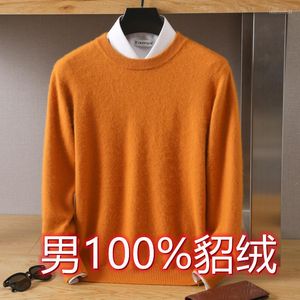 Herrtröjor 2023 Men's Pure Mink Cashmere tröja Rund hals Pullover Casual Sticking Warm Long Sleeve High-End Flat Business Top
