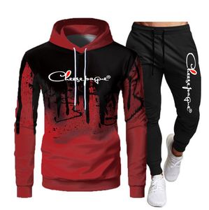 Mens Tracksuit Hooded Sweatshirts and Jogger Pants Gym Outfits Autumn Winter Casual Sports Hoodie Set