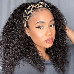 Lace s Afro Kinky Curly Human Hair Headband For Black Women 180 Density Glueless Brazilian Remy Full Machine Made Scarf 230214