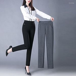 Women's Pants Spring Autumn Elegant High Waist Casual Stretch Slim Middle Aged Women Trousers Ladies Fashion All Match Black Gray Pencil