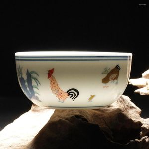 Koppar tefat färg kycklingskål kopp te jingdezhen singel keramisk handgjorda dammande chenghua antik som spelar kungfu set