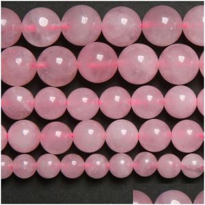 Glass 8mm Rose Pink Quartz Crystals Loose Beads Stone 15 Strand 3 4 6 8 10 12 MM Pick Size for smycken Making Drop Delivery Dhgarden Dhjgi