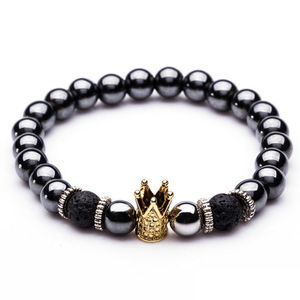 Beaded Charm Natural Stone Bracelets High Quality Golden Black Crown Dumbbells Mens Hematite Beads Bracelet For Women Men Dr Dhgarden Dhcvg