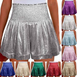 Calça short feminina de cintura alta calça curta de mulher elástica de cintura plissada beia fofa de dança casual femme casual femme