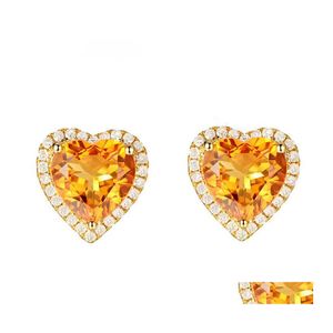 Stud 18k gouden oorbellen voor vrouwelijk hart citrine zirkon edelstenen trouwfeest groothandel trendy sier sieraden drop levering dh4js