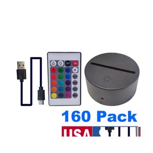 Nachtlichter RGB 3D-Basis für Illusionslampe 4 mm Acrylplatte AA-Batterie oder DC 5 V USB-Nächte 16 Farben Ir-Fernbedienung Schwarz Weiß Dhoy8