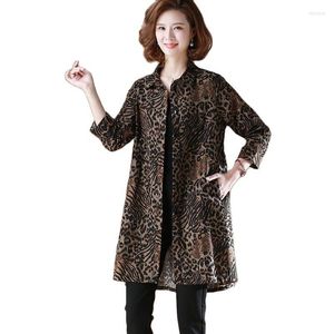 Women's Blouses Middle-aged Shirt Women Spring Autumn Thin Section Mid-length Mother's Female Long-sleeved Plus Fat Top Loose Printing