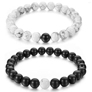 Strand Couples His And Hers Bracelet Black Matte Agate & White Howlite 8mm Beads Distance