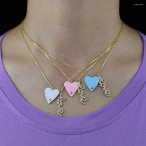 Chains Colorful Summer Fashion Jewelry Beautiful Lover Girlfriend Gift Pastel Enamel Heart Love Letter Pendant Necklace