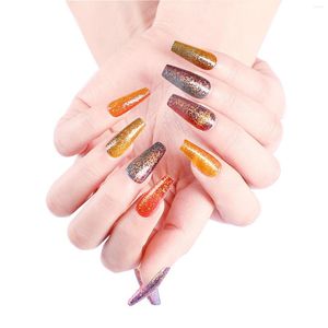Falska naglar levererar falska medium och lång vattenfärg nagelklistermärken slutade 24 med lim