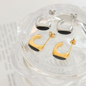Stud Earrings Items Korean Fashion Jewelry 316L Stainless Steel 18k Gold Plated Enamel C Shape For Girl