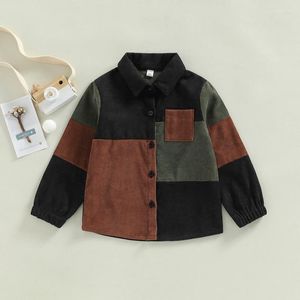 Kurtki 4-7y Toddler Kids Boys Corduroy Jacket Vintage Kolor Patchwork Long Rleeve Button Down Shirt