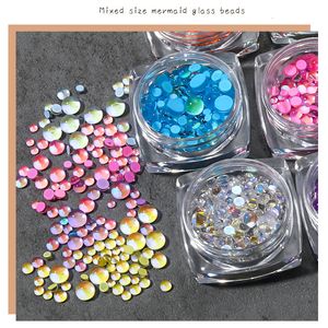 Nail Art Decorations Magic Color Mermaid Round Glas Crystal Bead Used for Microbeads 3D flat Back Decoration Accessorie Wholesale 230214