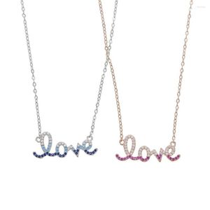 Pendant Necklaces Rose Gold Color Lovely Colorful Cz Charm Love Letter Neckalces For Women Girl Fashion Trendy Valentine's Gift Jewelry