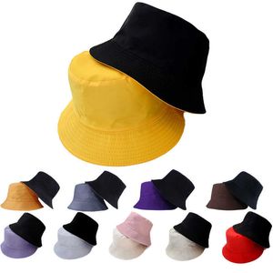 Szerokie brzegowe czapki unisex kapelusz czarny stały kolor podwójny prosty bob Hip Hop Bułyk Hat Men's Women's Panama Beach Fishing Sun Cap R230214